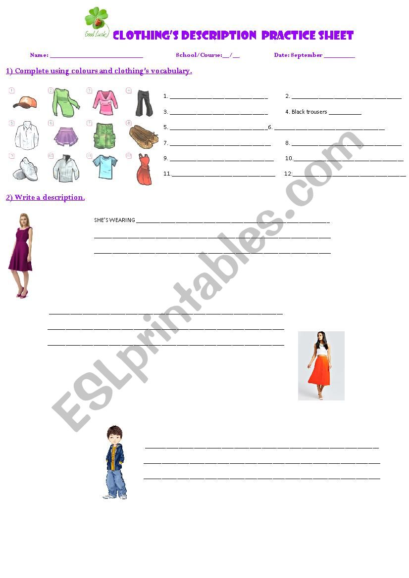 Present continuous clothing worksheet