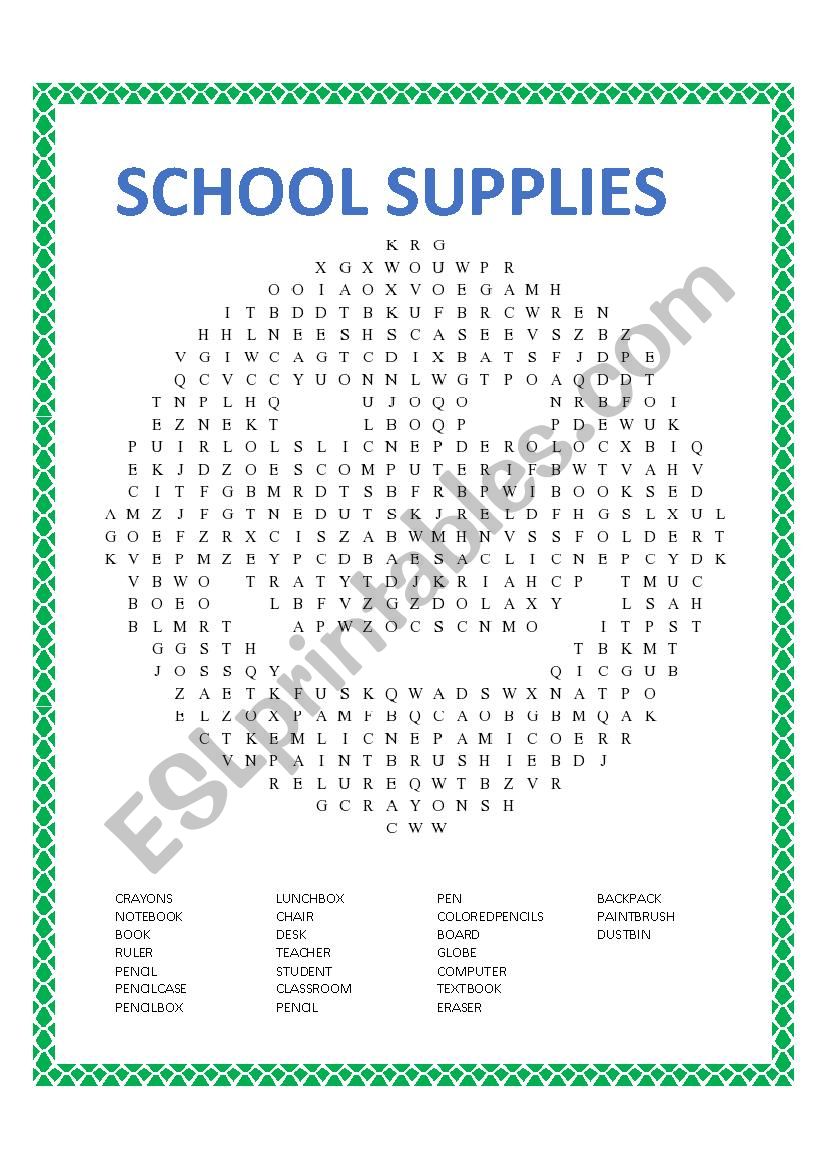 SCHOOL SUPPLIES WORDSEARCH  worksheet