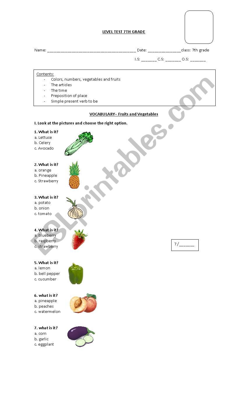 vegetables - numbers -  time  worksheet
