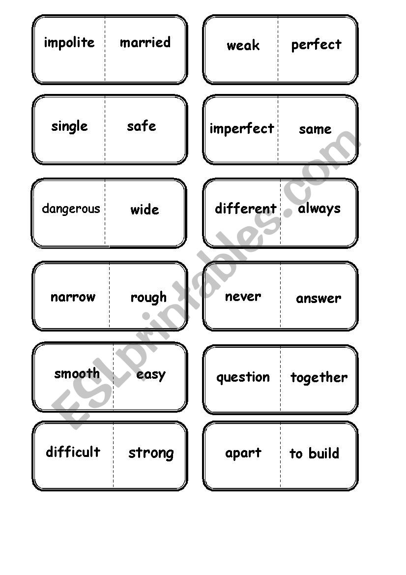 Antonym Dominoes Game worksheet