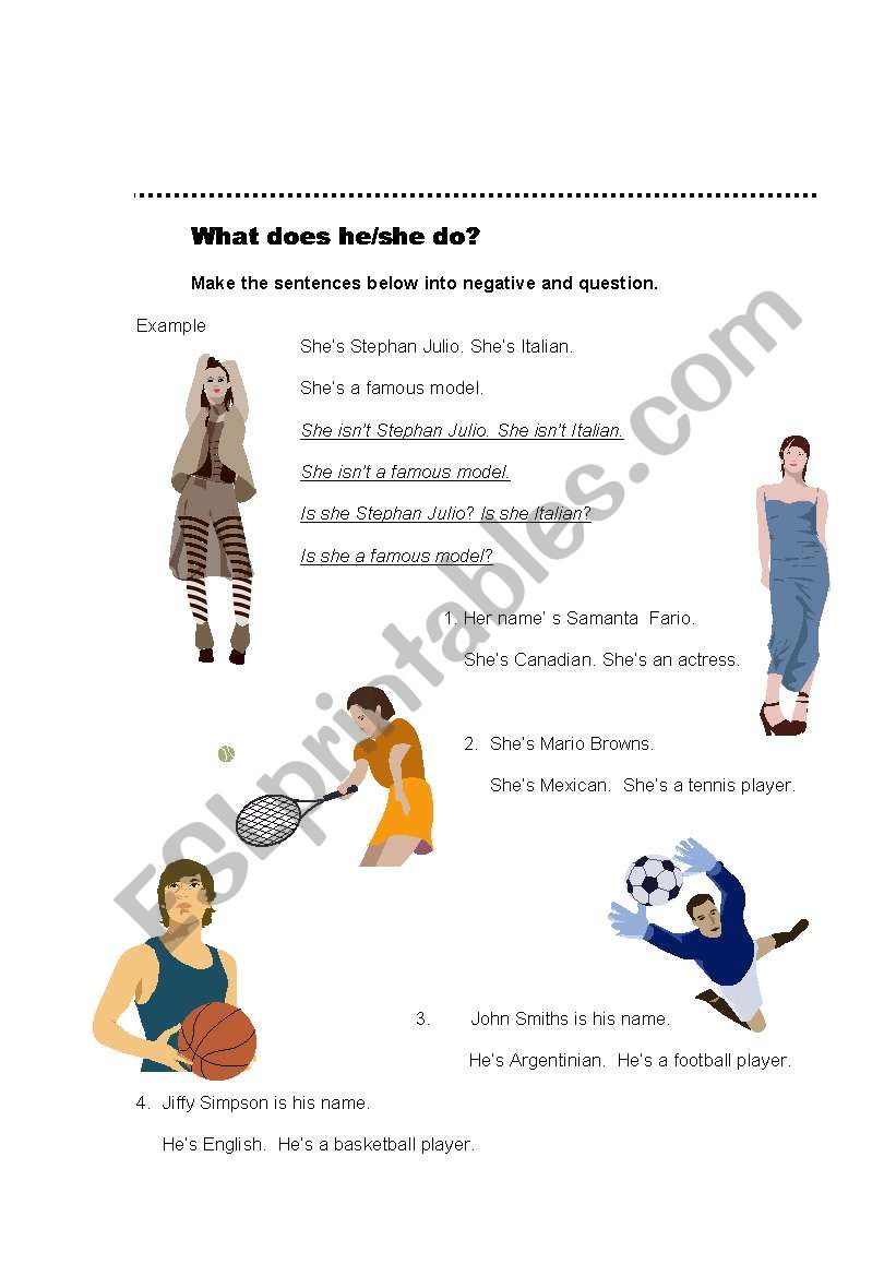 What does he/she do? worksheet