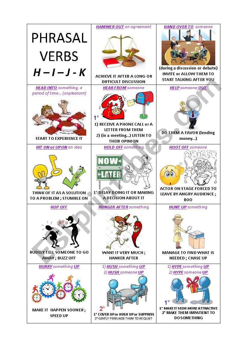 Lets play with Phrasal Verbs - 4 on 8 - H & I & J & K