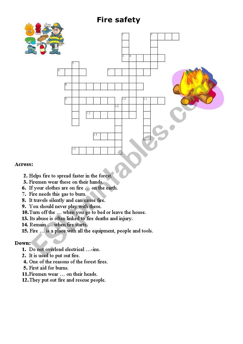 Cross word Fire safety worksheet