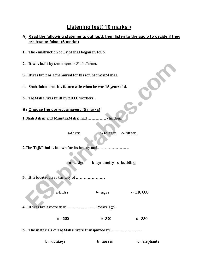 listening worksheet