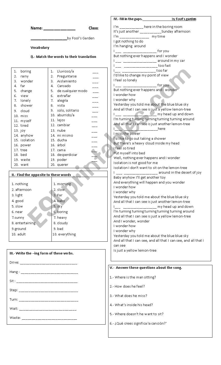 Song: Lemon tree by foolÂ´s garden