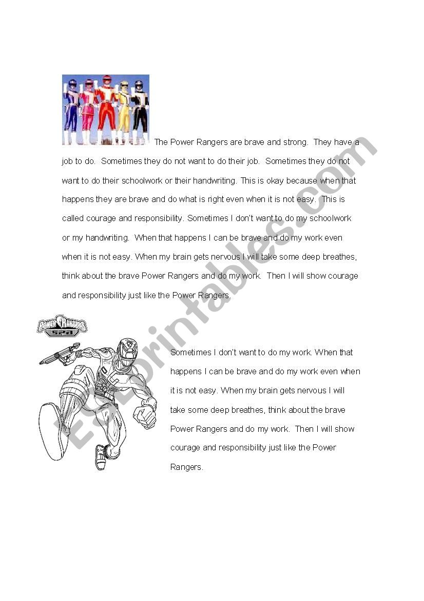 Power Rangers social story with coloring and probing questions