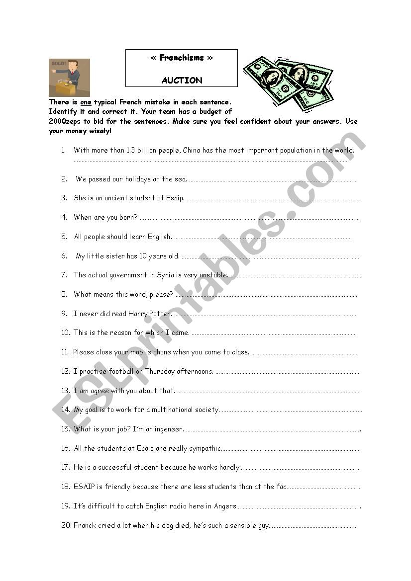 Frenchisms Â´false friendsÂ´ auction