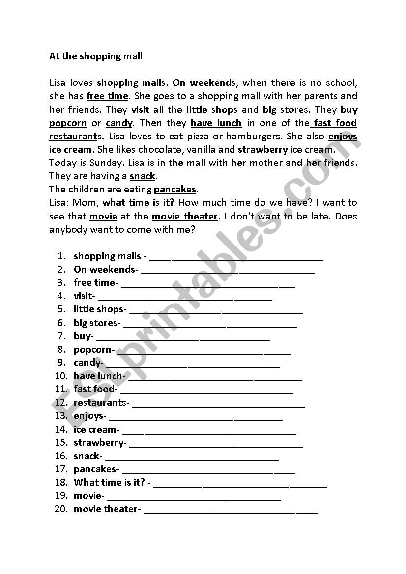 In the department store worksheet