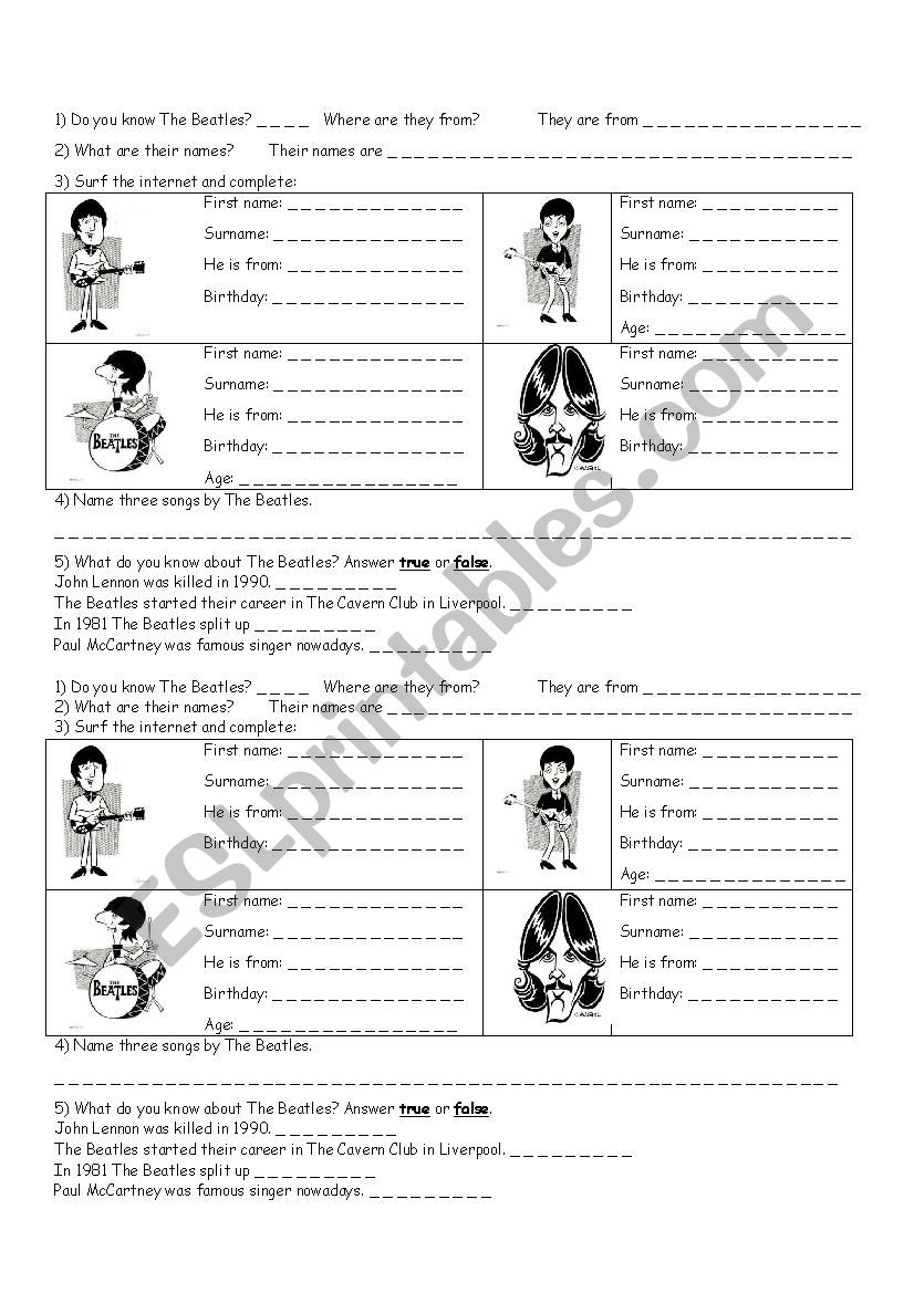 The Beatles worksheet