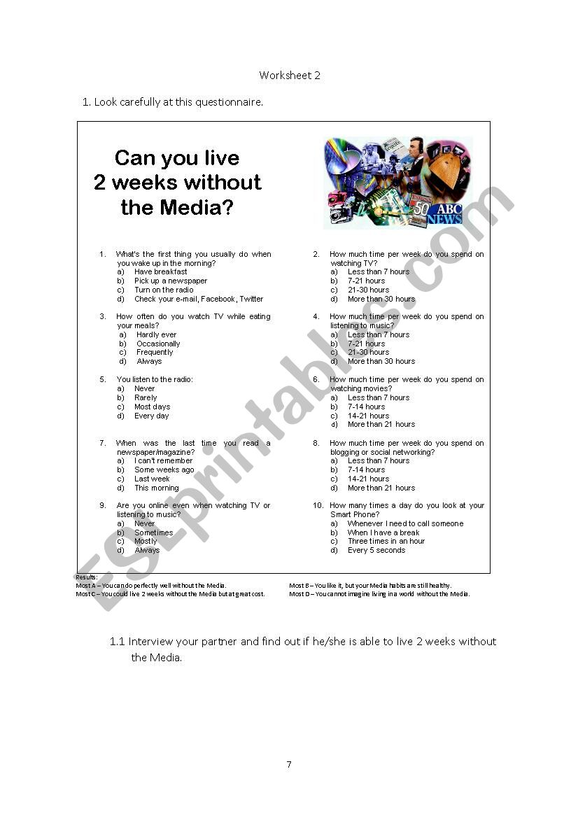 Can you live without TV worksheet
