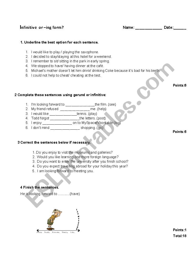 Infinitive or Gerund worksheet