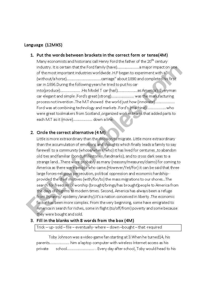 mid_term test2/4th form worksheet