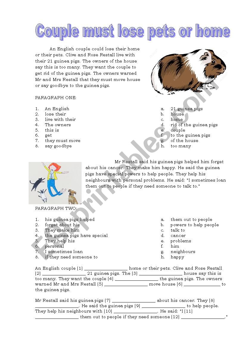 Couple must lose pets or home worksheet