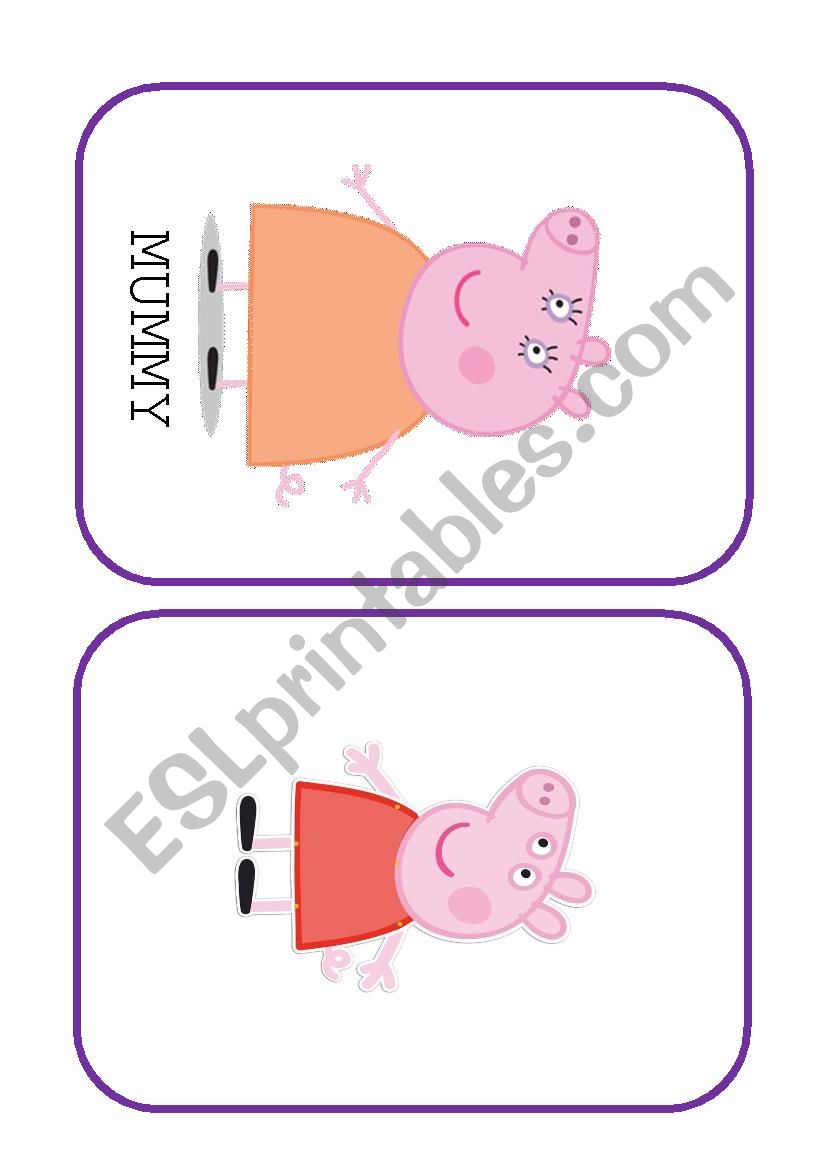 Family flashcards Peppa pig worksheet