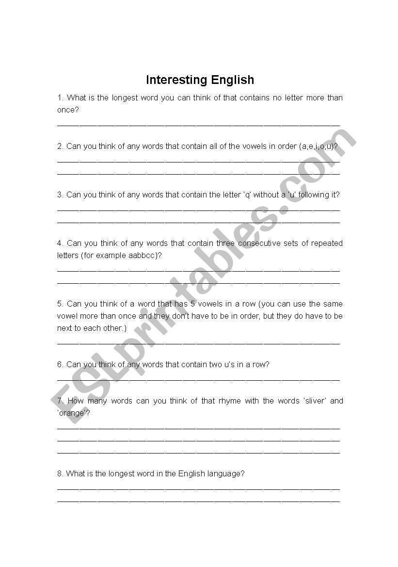 Interesting English worksheet