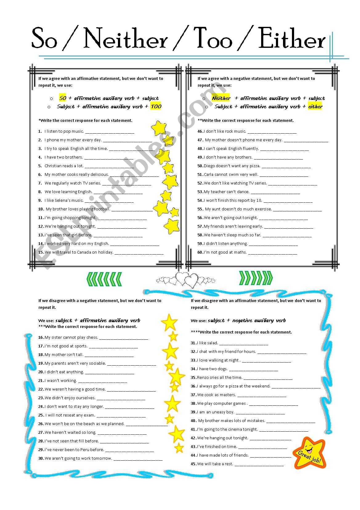 Agreeing and disagreeing worksheet