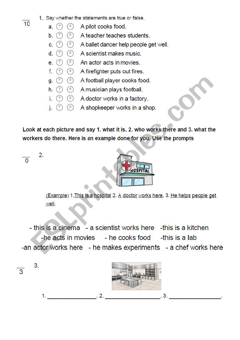 True or false occupations worksheet