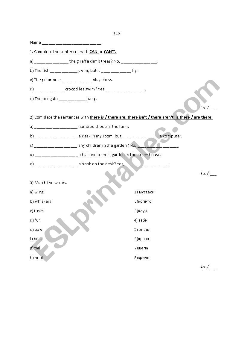 test  worksheet