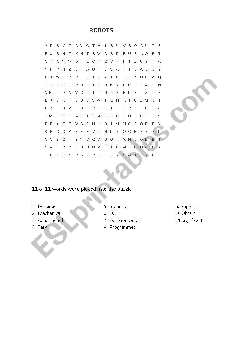  CROSSWORD PUZZLE ROBOTS - TECHNOLOGY