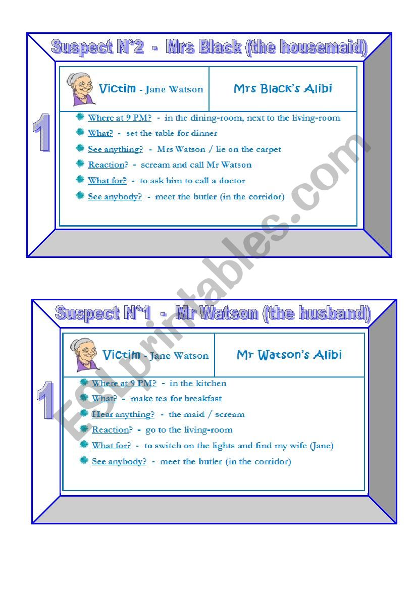 Role Play Cards  -  Solve the Crime (part 1)