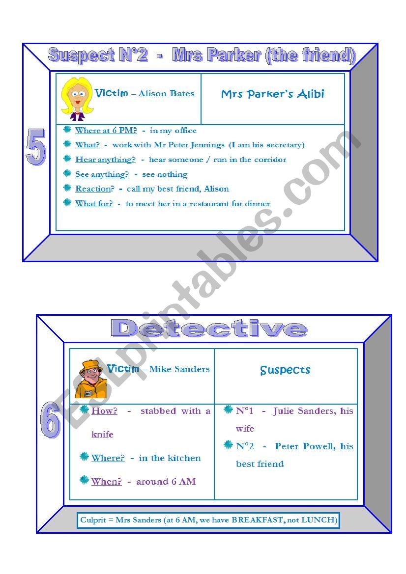 Role Play Cards  -  Solve the Crime (part 2)