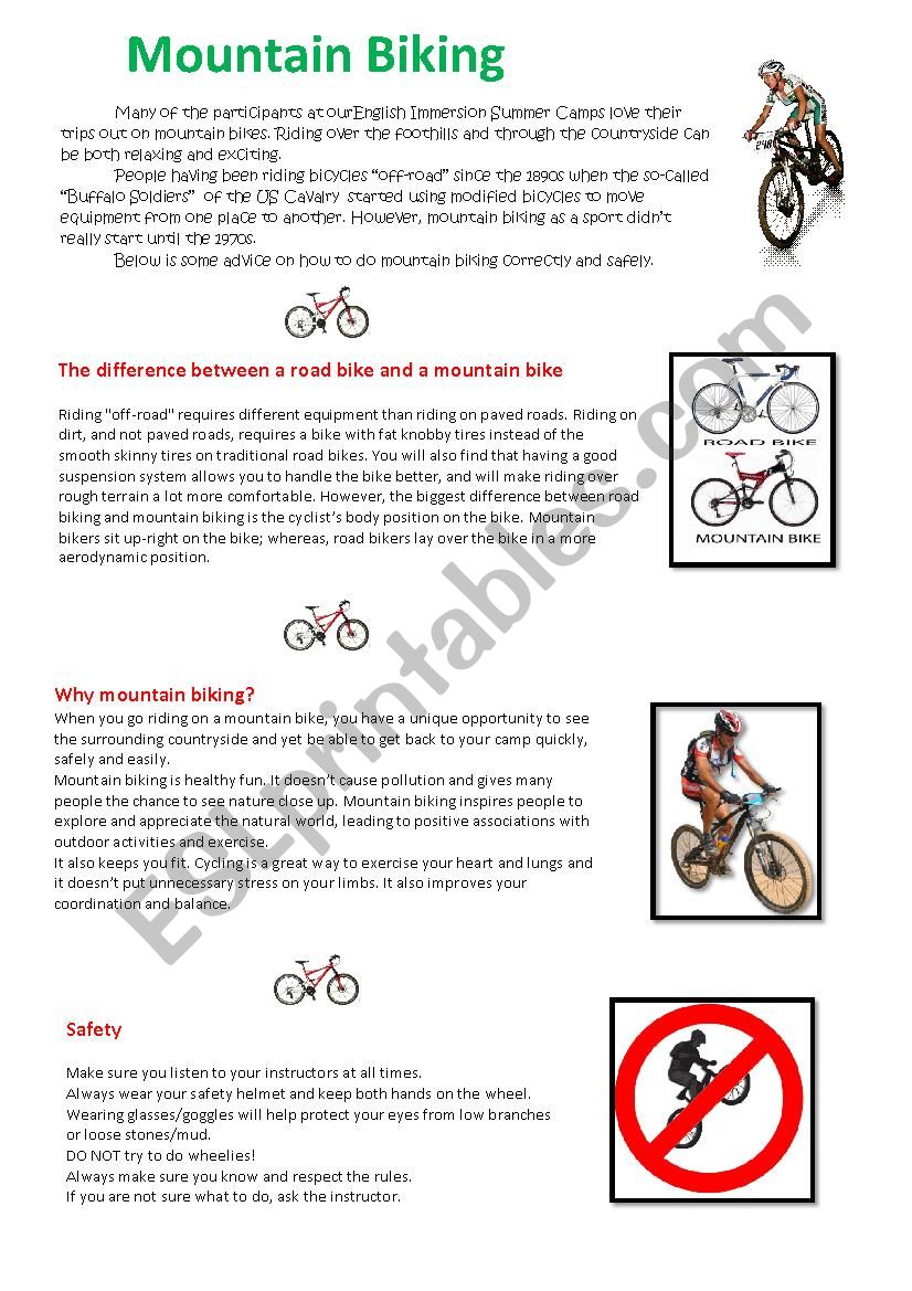 Mountain Biking - Summer camp text with exercise and key