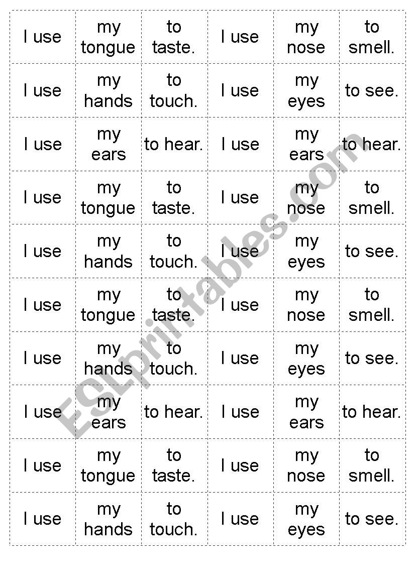 Five senses dominoes worksheet