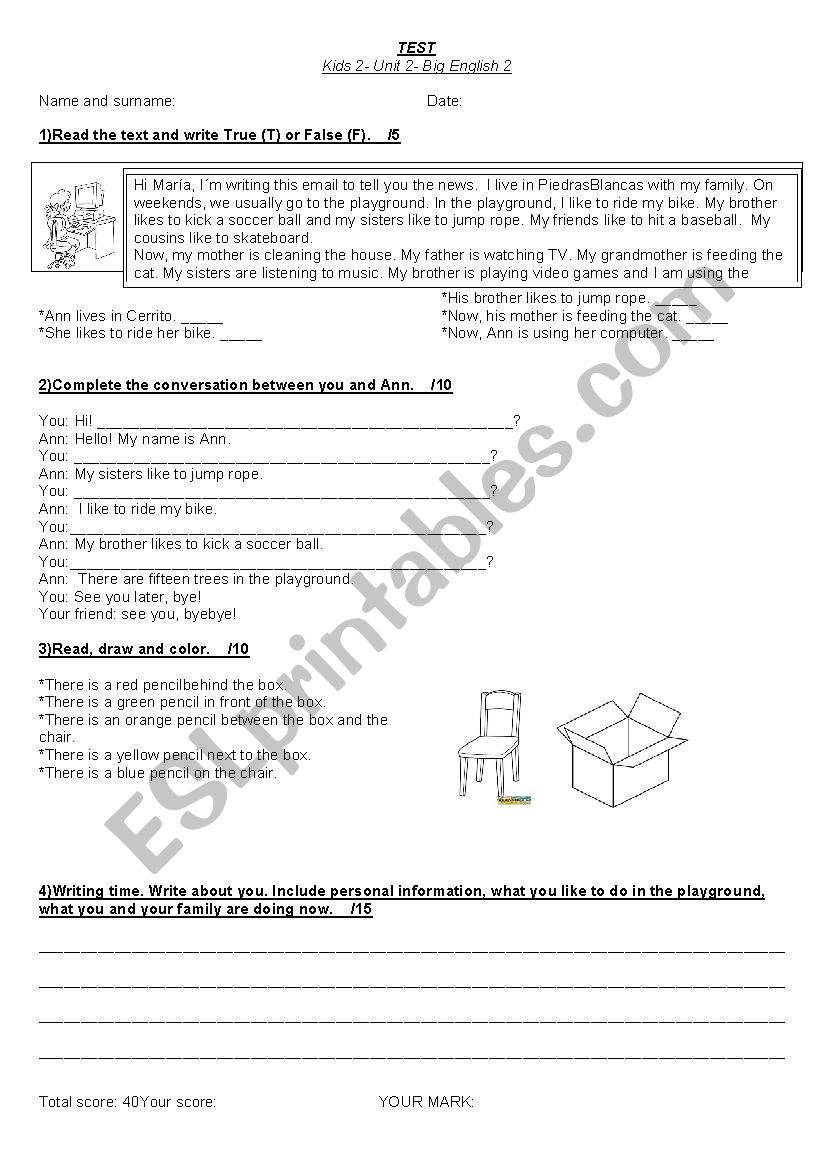 Test. Playground activities worksheet