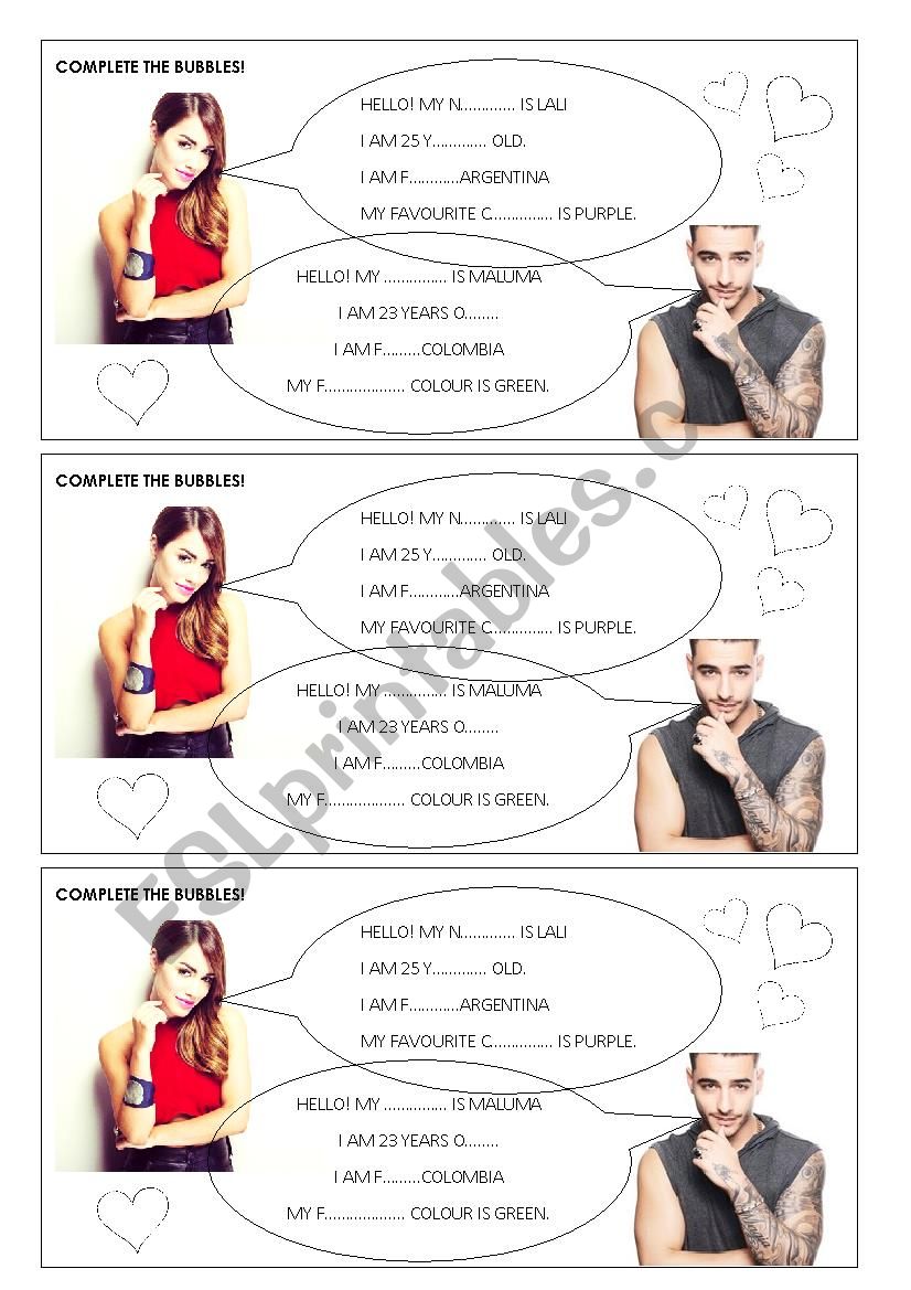 Complete the bubbles worksheet