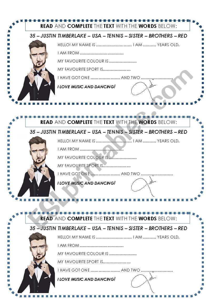 Clebrities: Justin Timberlake worksheet