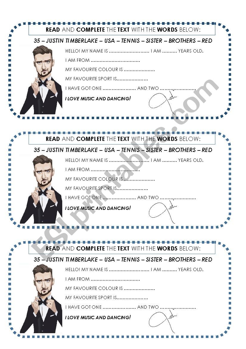Clebrities: Justin Timberlake worksheet