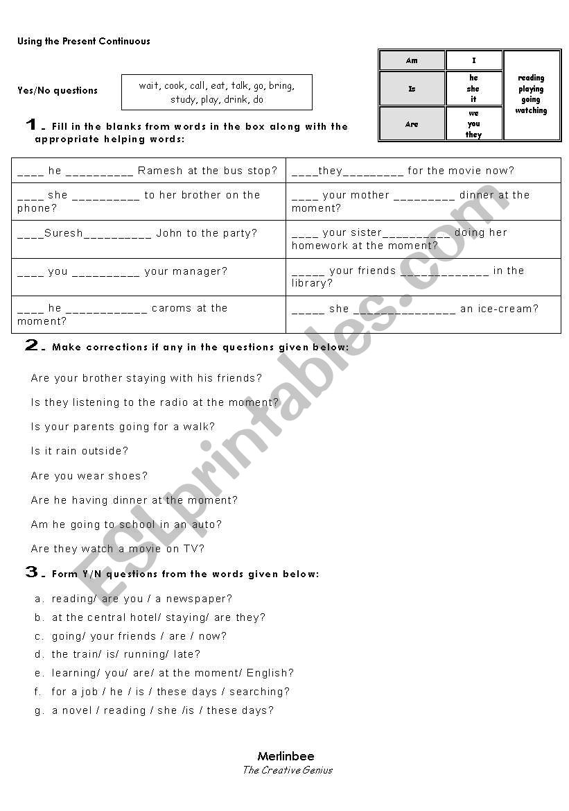 Present Continuous - Yes or No Questions