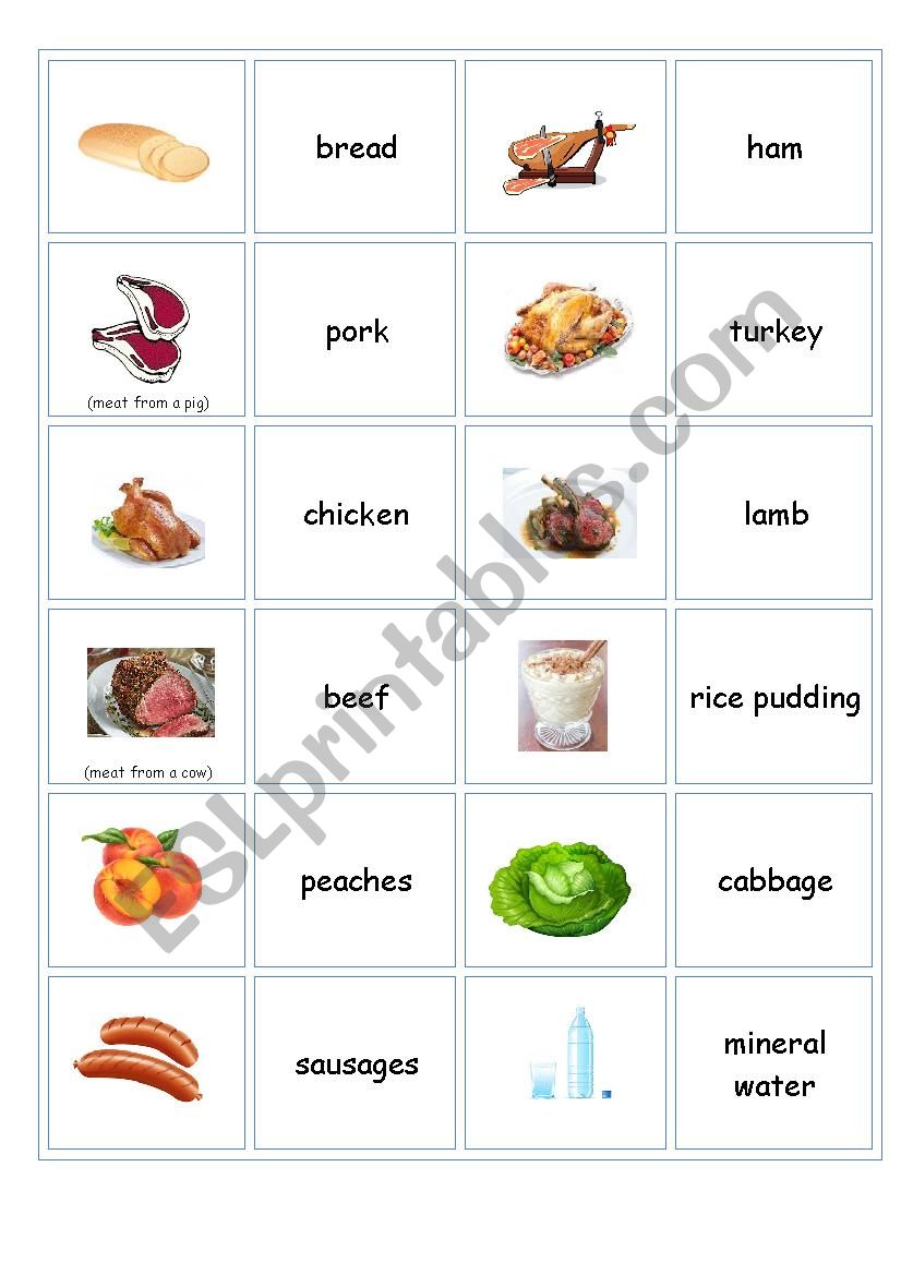 memory cards food 3 worksheet