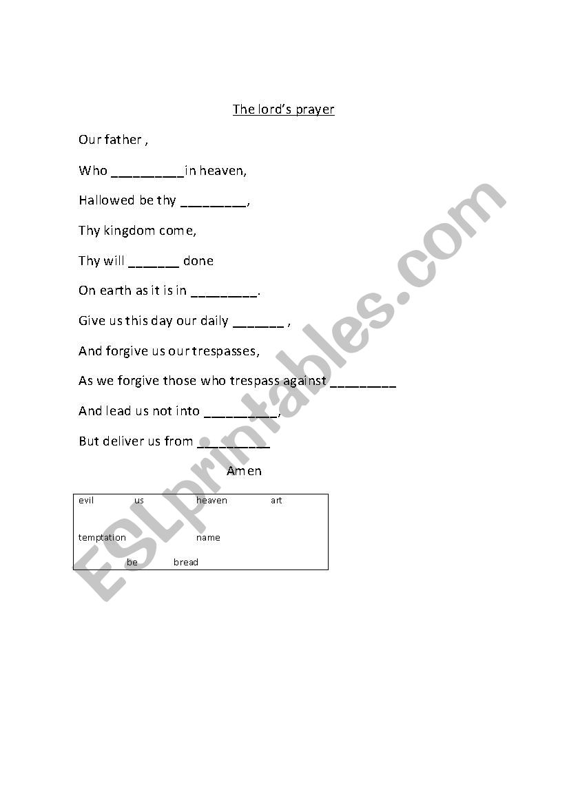 our father prayer listening exercise