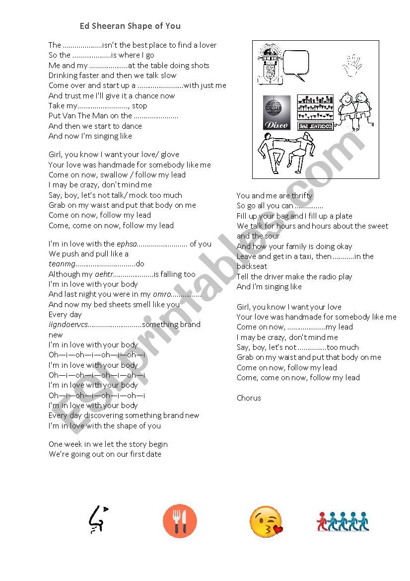 Shape of you by Ed Sheeran worksheet