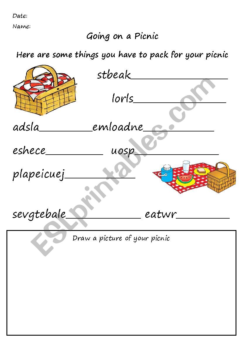 Unscramble the words worksheet