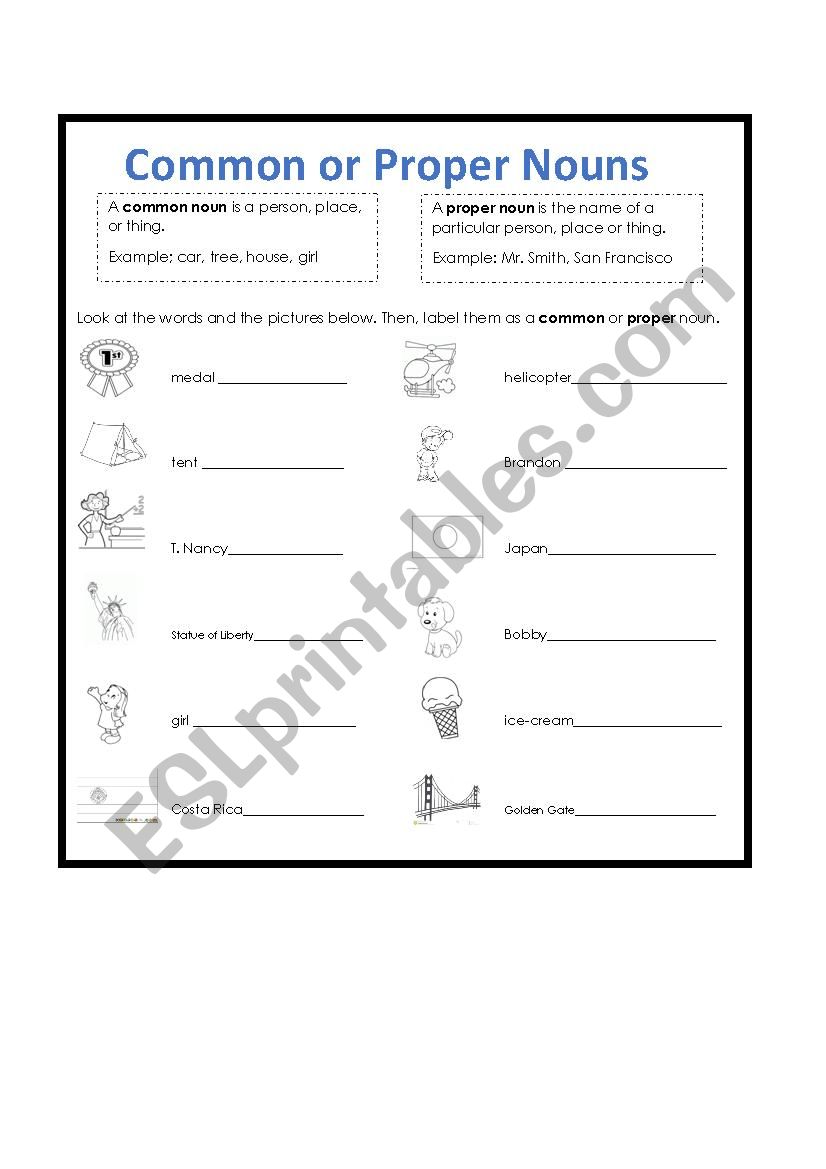 Common and Proper nouns worksheet