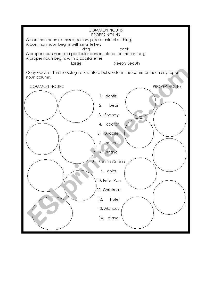 Common and Proper nouns worksheet