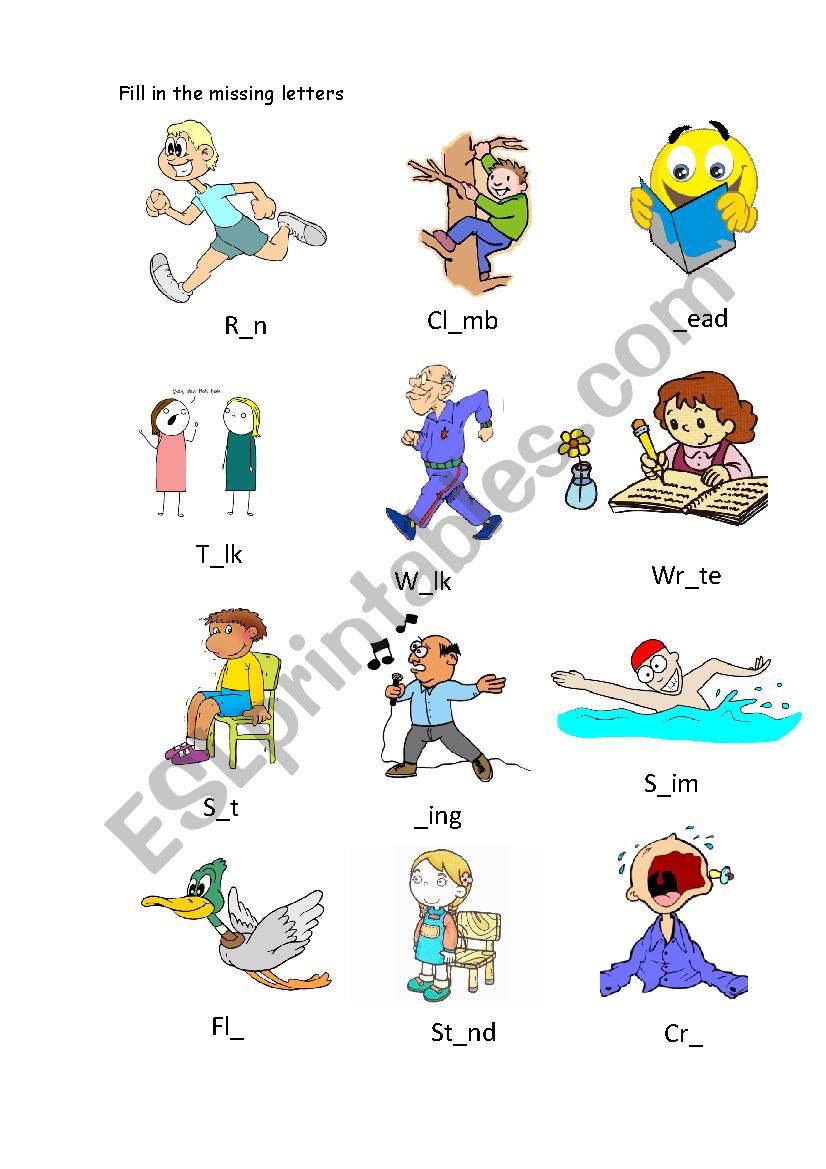 action verbs: fill in the missing letter