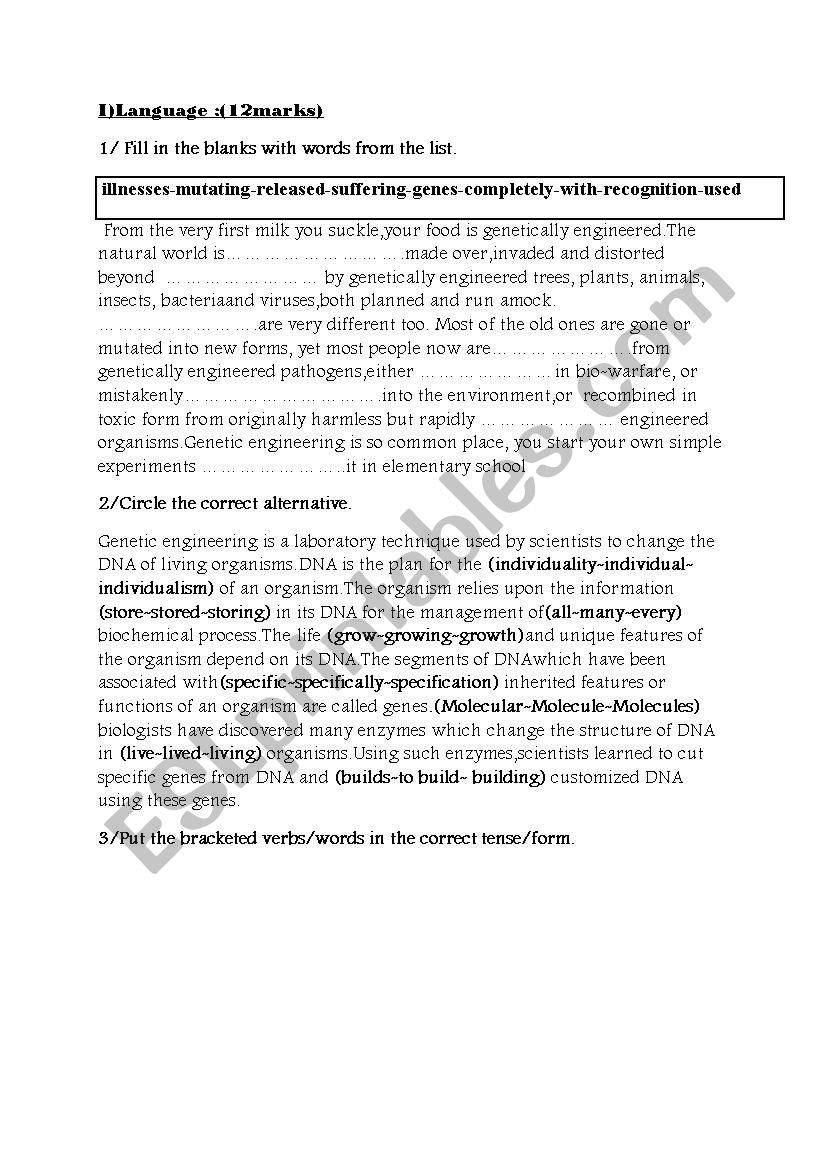 MID SEMESTER testN2 3RD FORM worksheet