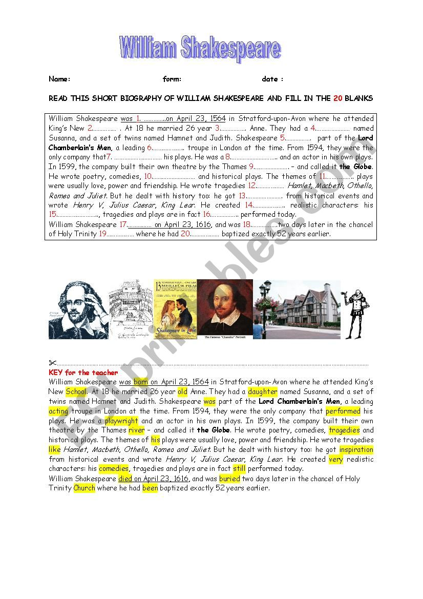 A SHORT BIOGRAPHY OF WILLIAM SHAKESPEARE