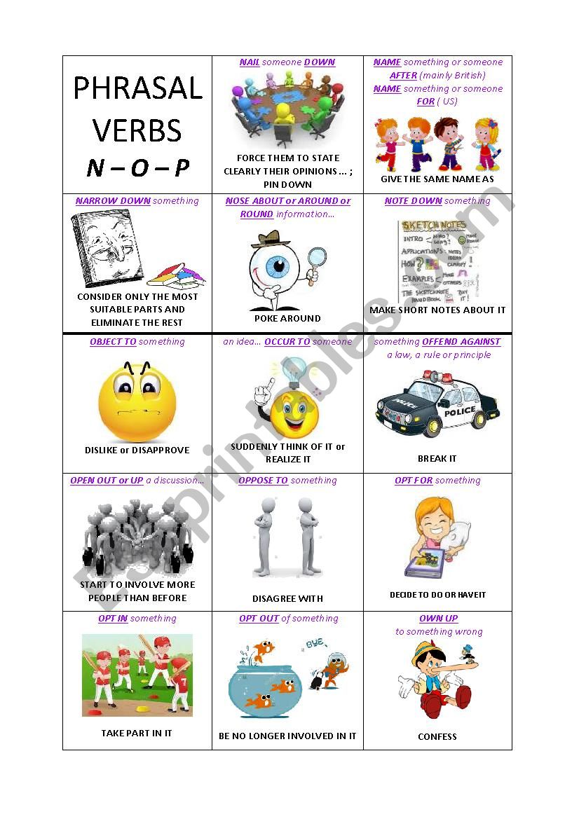 Lets play with the Phrasal Verbs - 6 on 8 - N & O & P