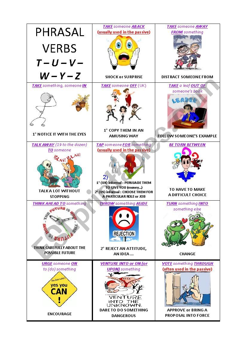 Lets play with the Phrasal Verbs - 8 on 8 - T & U & V & W & Y & Z