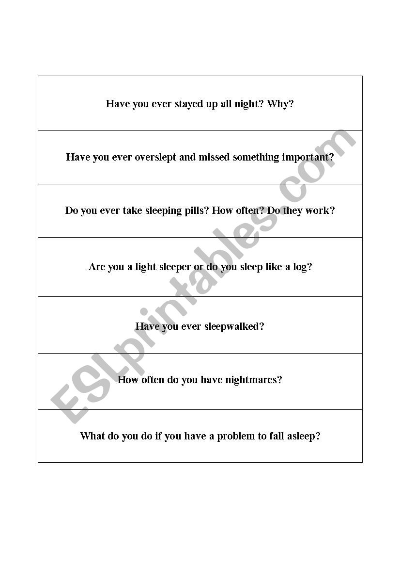 sleep depravation  worksheet