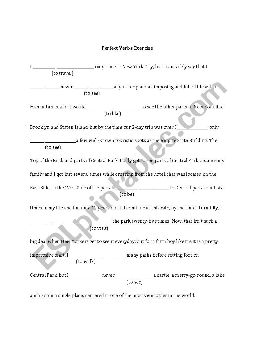 Perfect Verbs Exercise worksheet