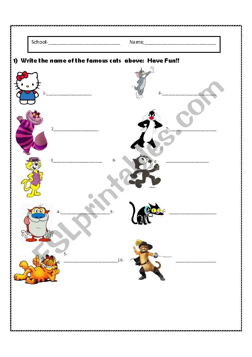 Famous cats - worksheet