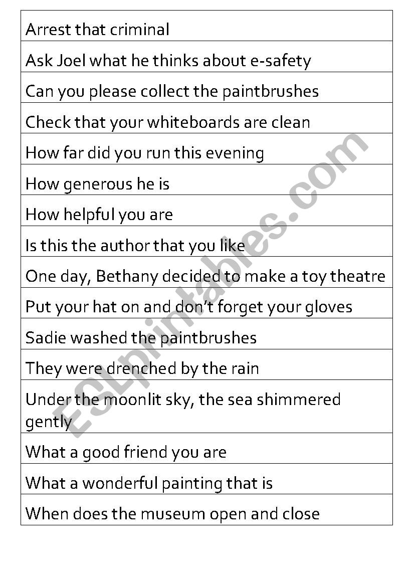 Sorting sentence types worksheet