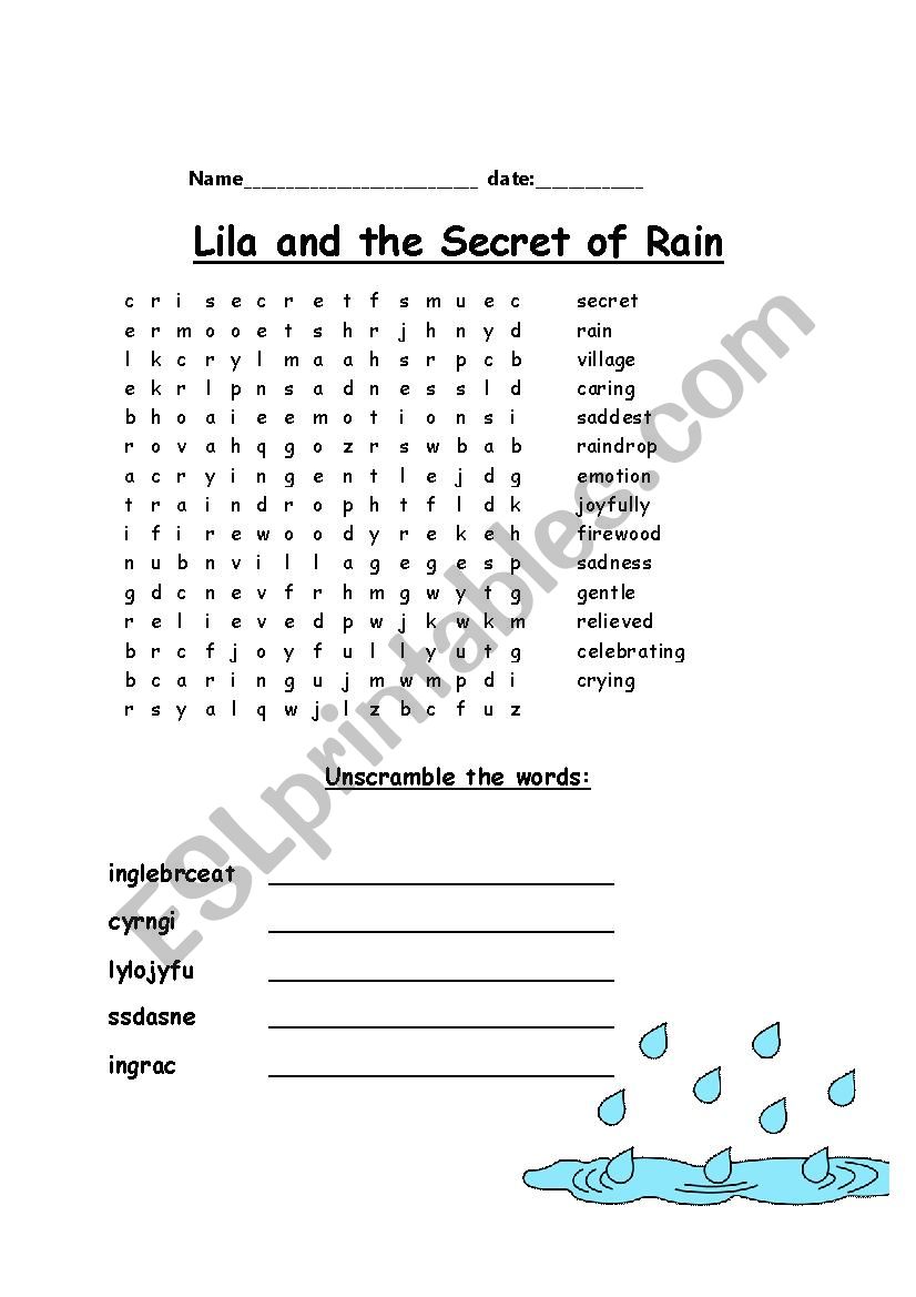 Lila and the Secret of Rain Word Search