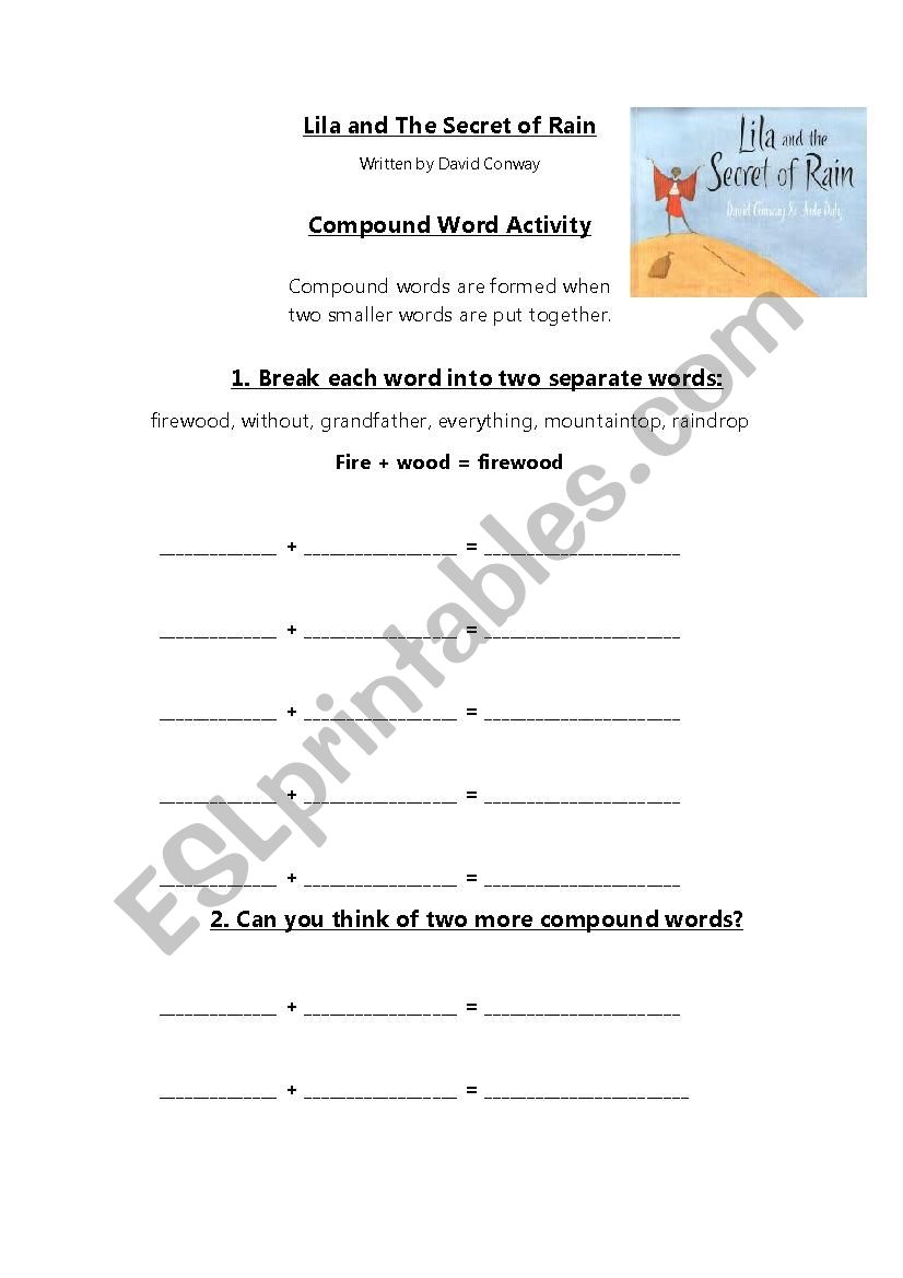 Lila and the Secret of Rain Compound word activity