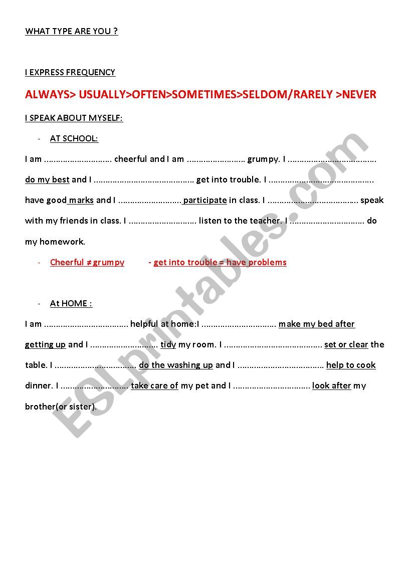 adverbs of frequency worksheet